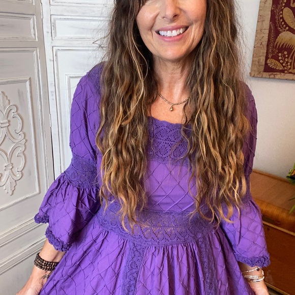 Vintage Purple Fairy Dress Pintuck Crochet Lace Mexican Wedding Maxi Size 8 M - Picture 3 of 12